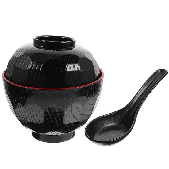 WEAVILUX Japanese Style Covered Soup Bowl Set, Black Miso Soup Serving Bowls for Kitchen and Dining