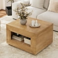 thumbnail image 3 of GUNAITO Lift Top Coffee Table with Storage, Wooden Convertible Coffee Table with LED Lights for Living Room, Square Center Table, Natural wood, 3 of 8