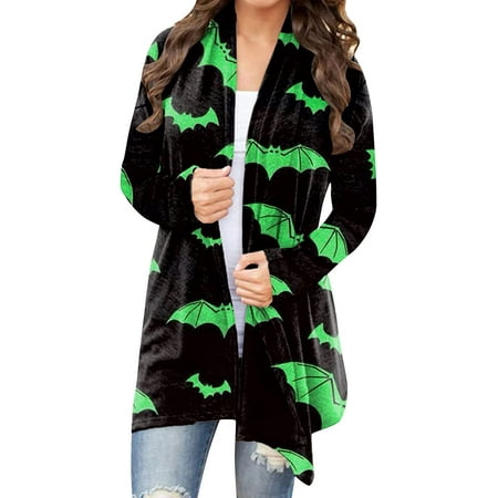 

2022 Women s Halloween Cardigan Pumpkin Cat Ghost Printed Long Sleeves Open Front Plus Size Sweater Coat Tops