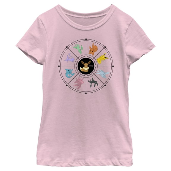 Girl's Pokemon Evolutions Wheel Graphic Tee Light Pink Small