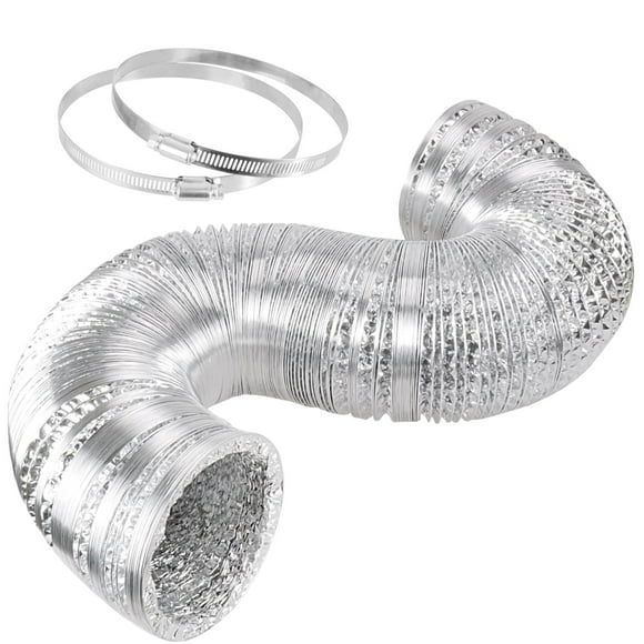 Simple Deluxe 4 Inch 25 Feet Ducting Non-Insulated Flex Air Aluminum Foil Duct for Dryer Vent Hose Heating Cooling Ventilation Exhaust 2 Clamps Included Silver