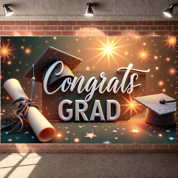 Glitter Gold Congrats Grad Banner 3D Letter Graduation Display Sparkling Star Graduation Backdrop for High School Grad Parties College Graduation Ceremonies Grad Photo Shoots