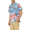 thumbnail image 4 of INSPIRE CHIC Men's Shirts Short Sleeve Floral Print Button Up Point Collar Hawaiian Shirt 34 Blue Pink, 4 of 6