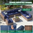 thumbnail image 3 of Clouddwell 11 Piece Patio Furniture Set Wicker Rattan Patio Conversation Set Outdoor Sectional Sofa Set with Coffee Table and Blue Cushions, 3 of 6
