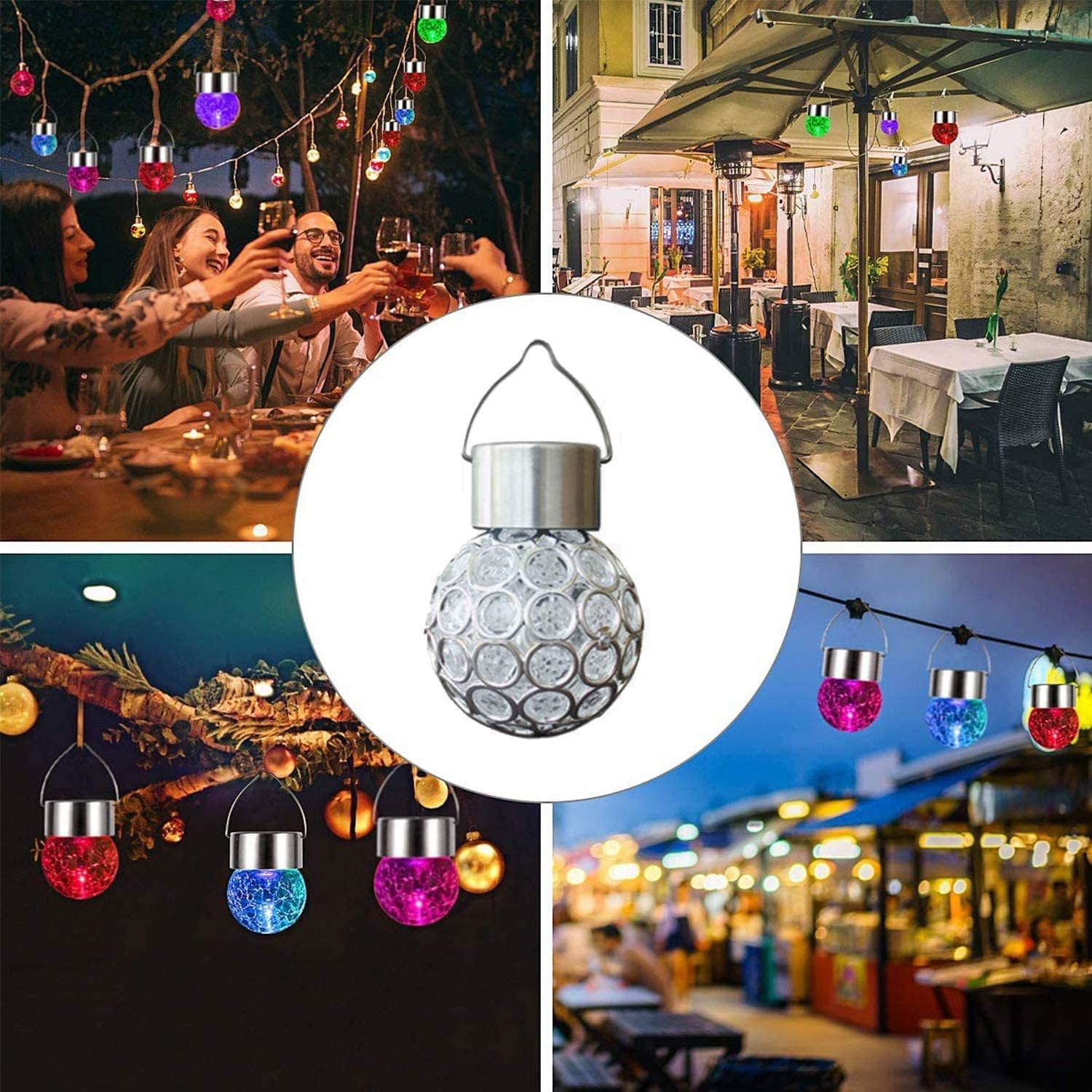 Bexikou 4 Pack Hanging Solar Lights Outdoor, Decorative Ball Lights Waterproof Solar Lanterns with Handle for Garden, Walkway, Tree, or Holiday Decoration - Color Changing