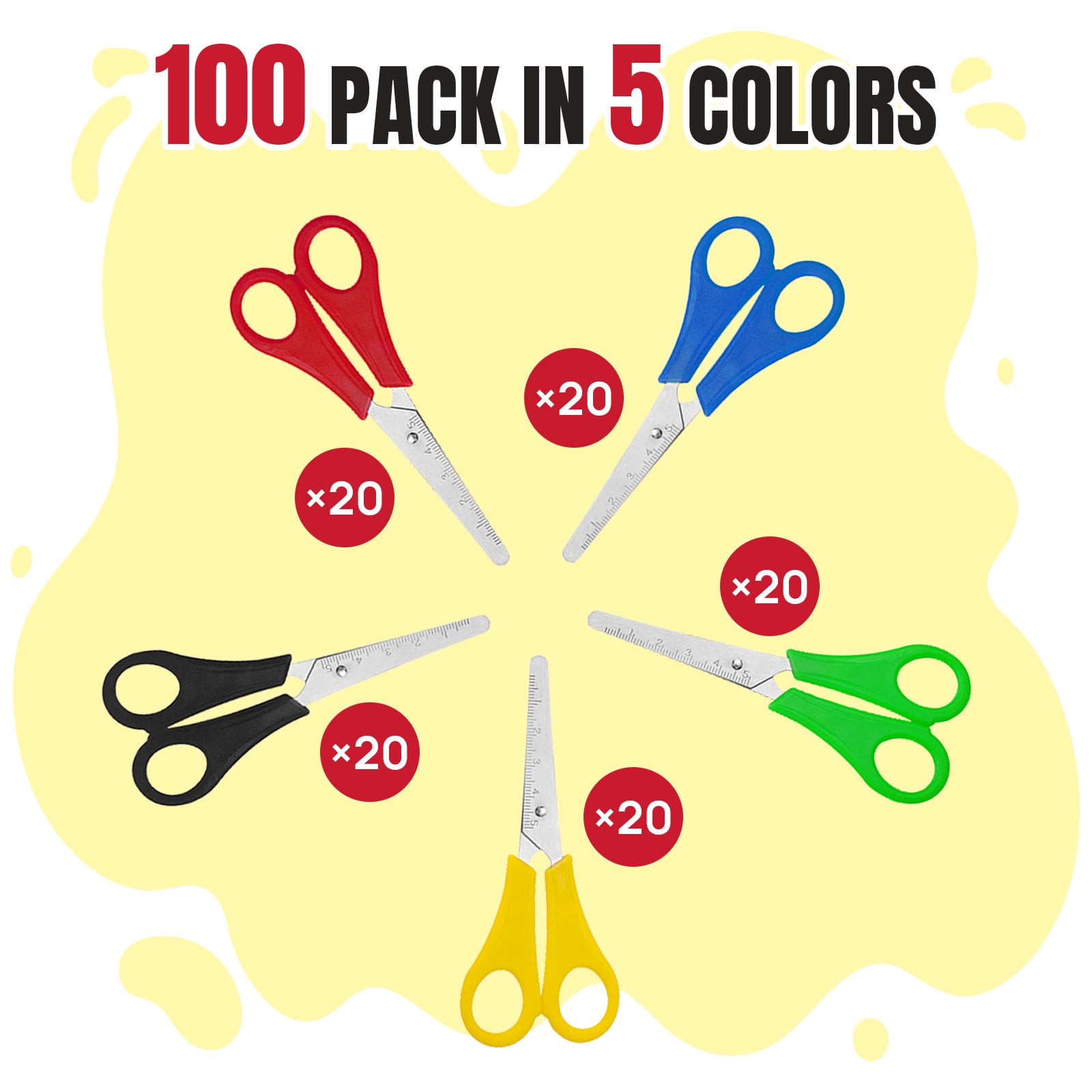 AGCAN 100 Pack Scissors Bulk with scale, 5 Inch Blunt Tip Safety Scissors for Classrooms, Sewing Craft Supplies
