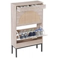 thumbnail image 2 of Natural Rattan Shoe Storage Cabinet with 2 Flip Drawers Wood Entryway Shoe Rack, 2 of 16