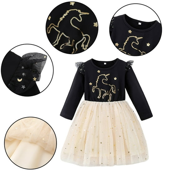 Esaierr Kids Girls Casual Dresses Toddler Crewneck Dress Long Sleeve Cotton Cartoon Princess Dress for 3-8Y