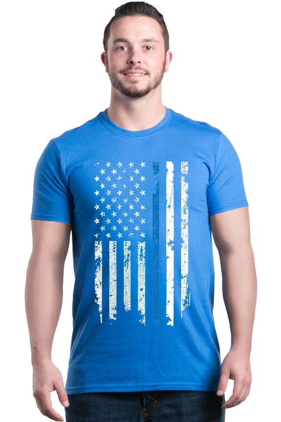 Men's American Flag Blue Line Patriotic 4th of July Graphic T-shirt Medium Royal Blue