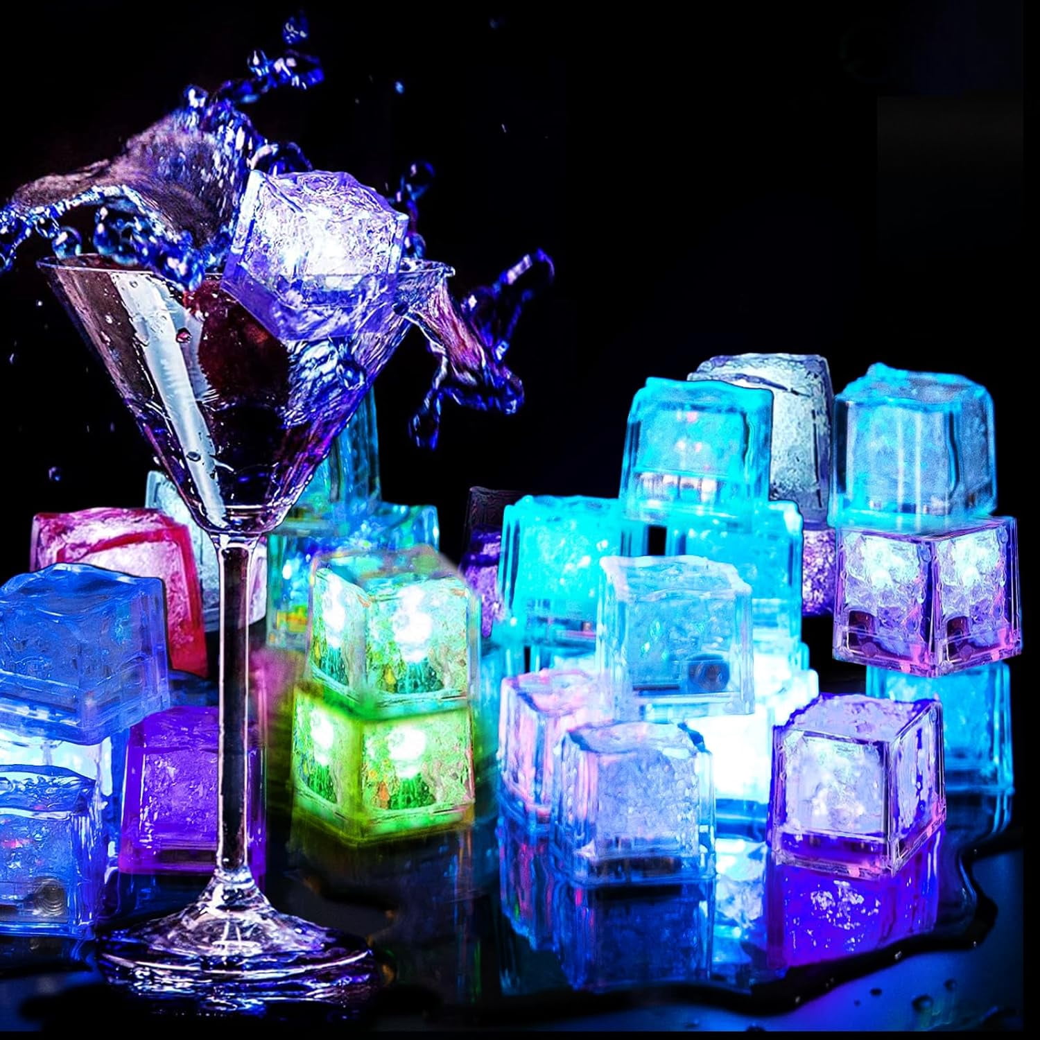 Lot De 24 Glaçons LED Réutilisables - Glaçons Lumineux Clignotants Pour Fêtes Et Cocktails