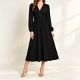 thumbnail image 4 of GUACER V Neck Midi Dresses for Women Long Sleeve Puff Sleeve Wrap Waist A-Line Polka Dot Elegant Dresses for Wedding Guest Fall, 4 of 6