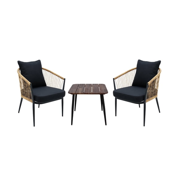 28-in H 3-Piece Outdoor Patio Set with Wooden Table and Armchairs