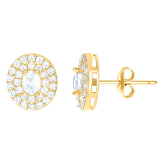 10k Yellow Gold Womens Oval Round Cubic Zirconia Fashion Stud Earrings 9.5x8.3mm Wide Stud Earring for Women