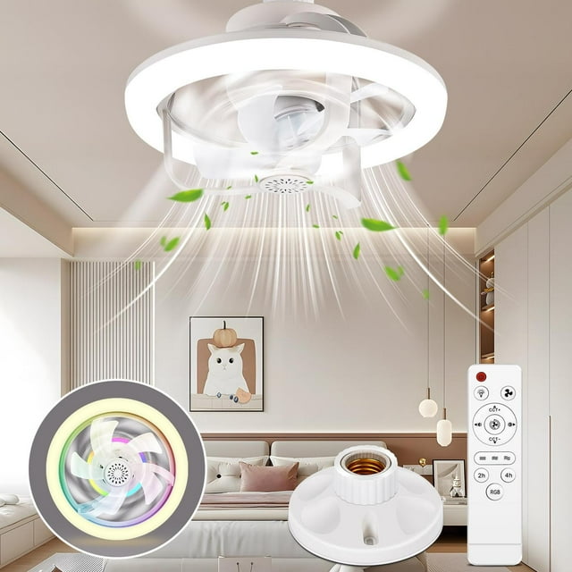 Ventilador de Techo con Luz LED y Control Remoto, RGB 16 Colores, 3 Velocidades, Luz Regulable 3200K