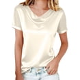 thumbnail image 7 of AUNVITO Women's Stand Collar Mesh Rhinestone Short Sleeve T-Shirt Casual and Fashion Top, 7 of 7