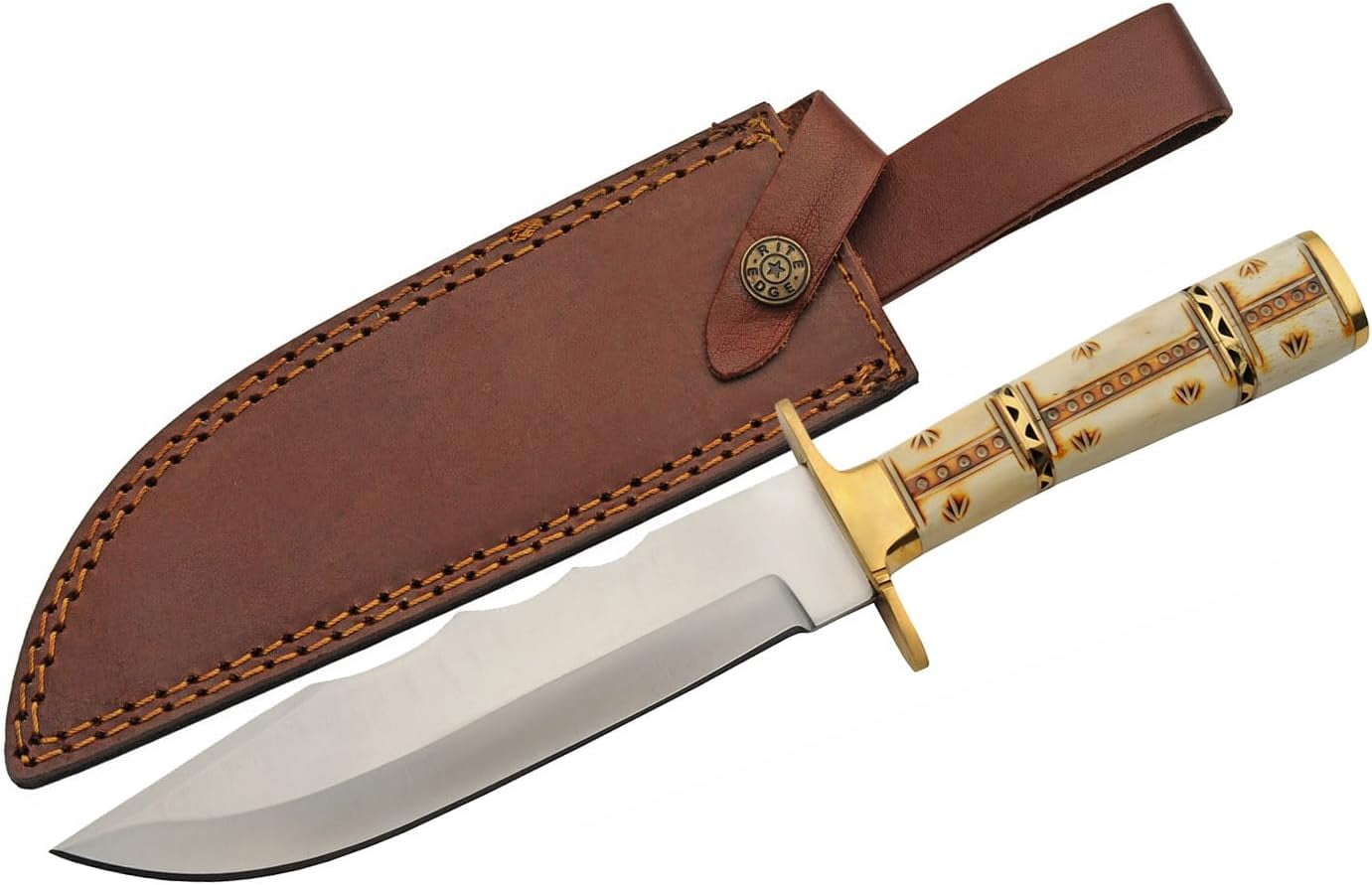 SZCO 12" Western Bone Hunter Knife, 7" Stainless Steel Blade with Authentic Bone Handle and Brass Guard for Hunting and Outdoor Survival