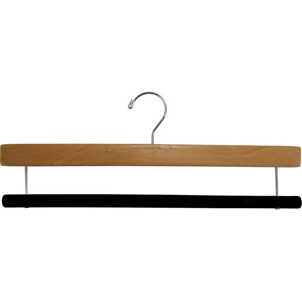 INTERNATIONAL HANGER Extra Long Natural Wood Pant Hanger with Flocked