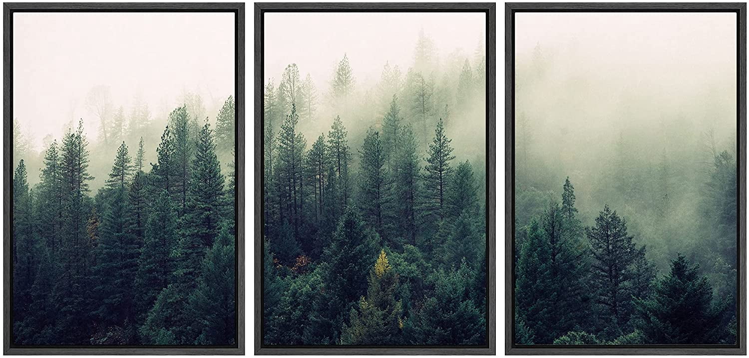 wall26 Framed Canvas Print Wall Art Set Aerial View of Pine Trees in ...