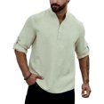 thumbnail image 2 of Dresfit Henley Shirts for Men Button Down Long Sleeve Tennis Tees Solid Loose Basic Business T Shirts Cotton Lightweight Tops Light Green L, 2 of 5