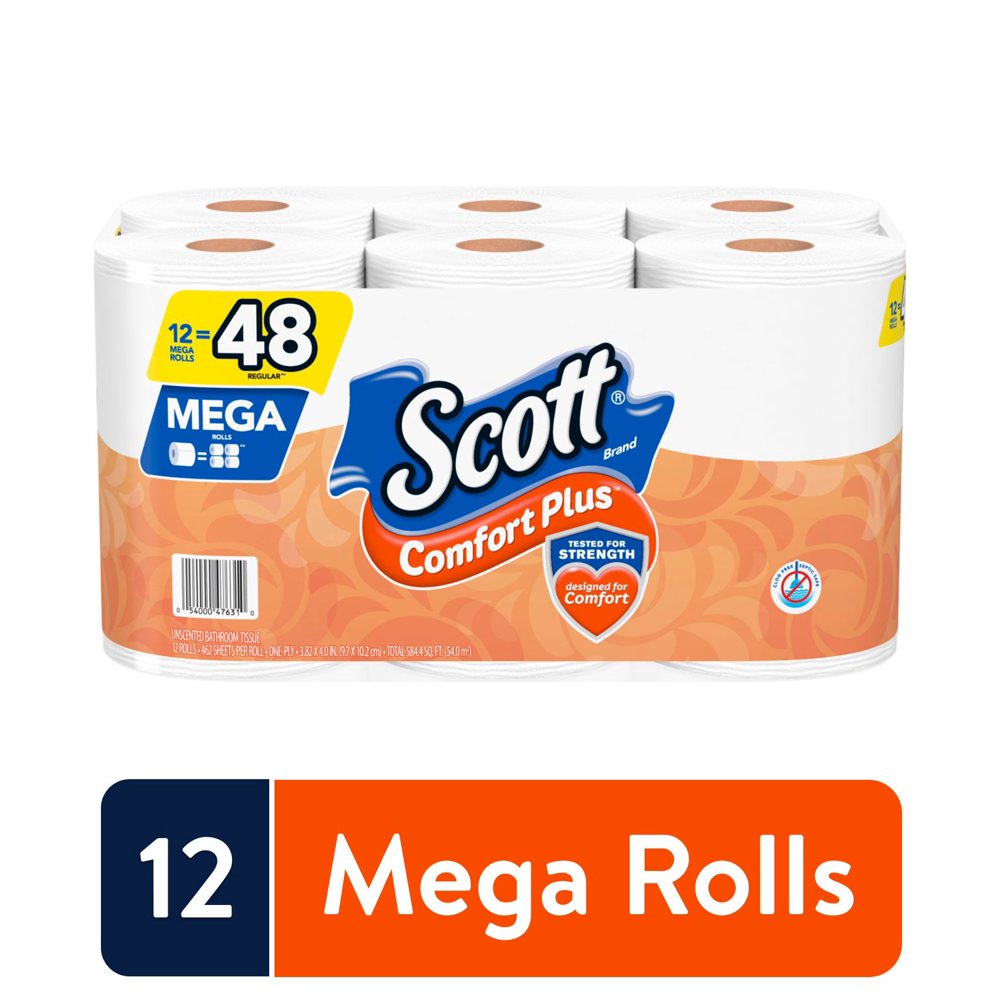 Scott ComfortPlus Toilet Paper, 12 Mega Rolls