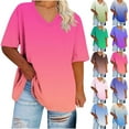thumbnail image 1 of Qtocio Ladies Plus Size Summer Tops Gradient Color V Neck Short Sleeve Basic Tee Shirt Casual Womens Top, 1 of 5