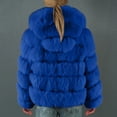 thumbnail image 4 of Odeerbi Faux Furry Coat for Women 2025 Warm Jacket Winter Solid V-neck Outerwear Blue, 4 of 5