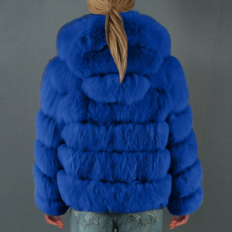symoid Womens Faux Fur Coats & Jackets- Ladies Warm Faux Fur Coat Jacket  Winter Solid Hooded Outerwear Black M 
