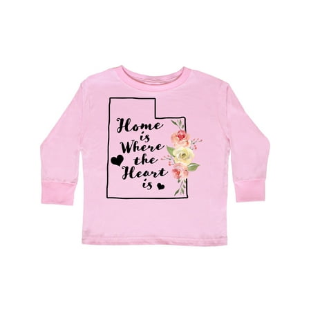 

Inktastic Utah Home is Where The Heart is with Watercolor Floral Gift Toddler Toddler Girl Long Sleeve T-Shirt