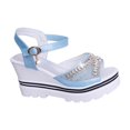 thumbnail image 1 of Sandalias de cuña para mujer, de verano, con punta abierta, tacones altos, hebilla, plataforma plana, zapatos de mujer, 1 of 6