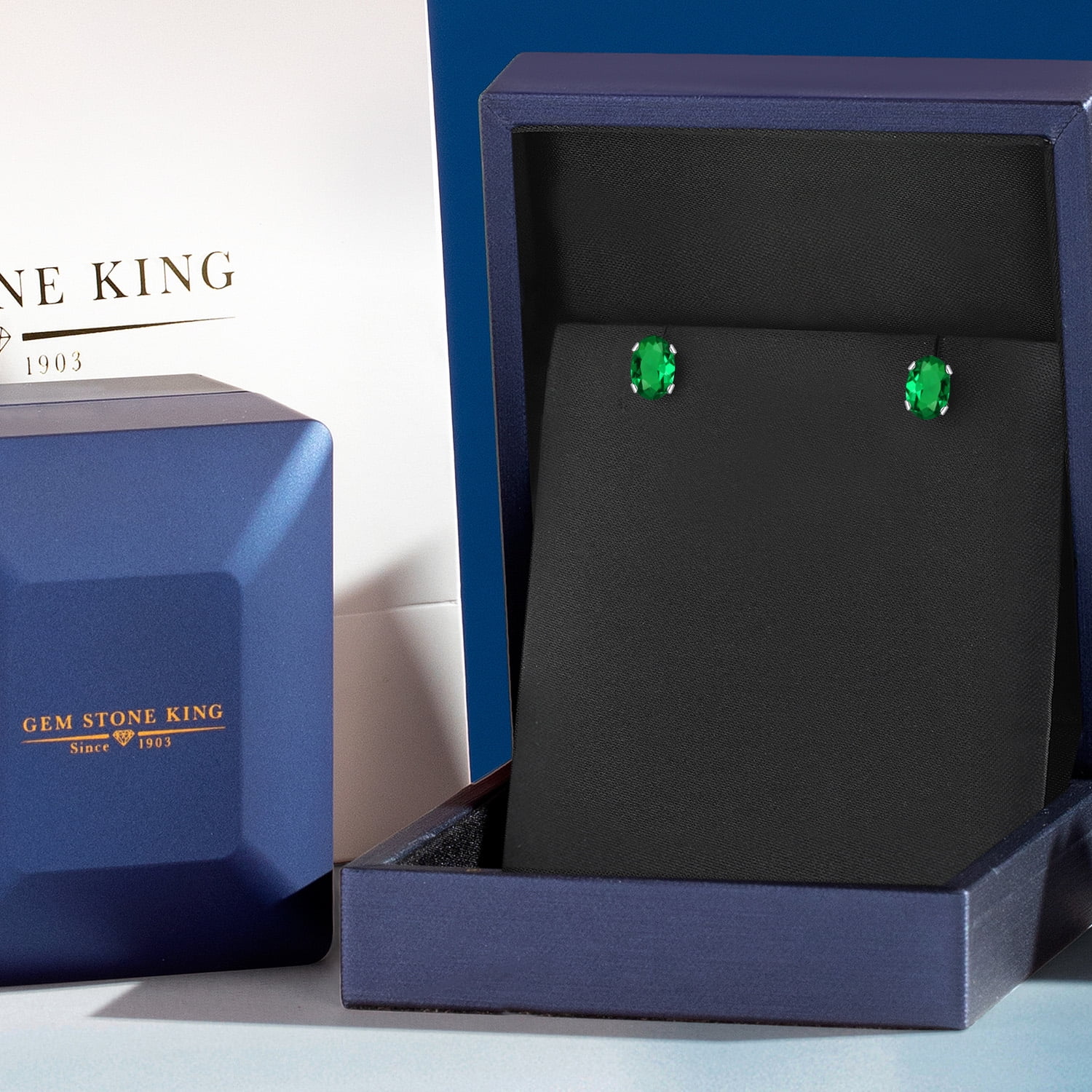 Gem Stone King 925 Sterling Silver Green Nano Emerald Stud Earrings for Women Men (0.80 Cttw, Oval 6X4MM)