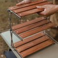 thumbnail image 2 of Outdoor Camping Cups Bowls Folding Storage Rack Wooden Three-tier Storage Bracket Picnic BBQ Tableware Cookware Storage Rack Campsite Tools Shelf Multicolor, 2 of 7