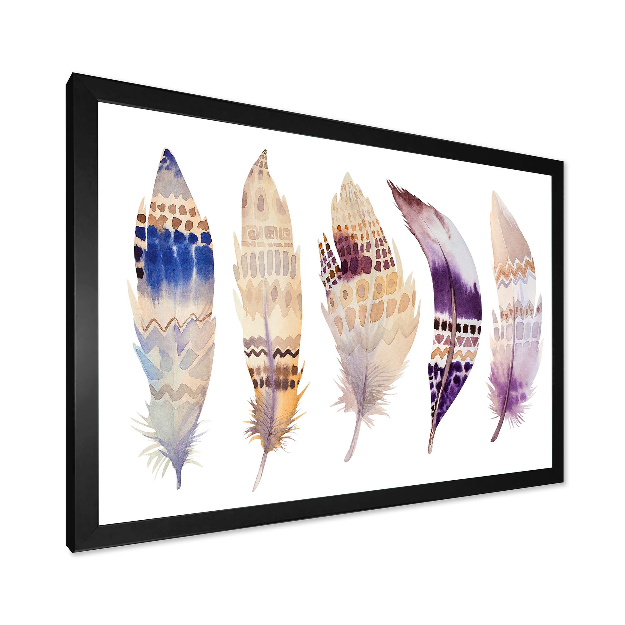 Designart 'Ethnic Purple Boho Art Feathers' Bohemian & Eclectic Framed Art Print