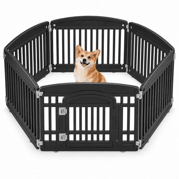 Foldable Dog Playpen Indoor and Outdoor Pet Fence, 6-Panel Portable Puppy Exercise Pen with Door, Sturdy Plastic Pet Enclosure for Small to Medium Dogs, Rabbits, Puppies