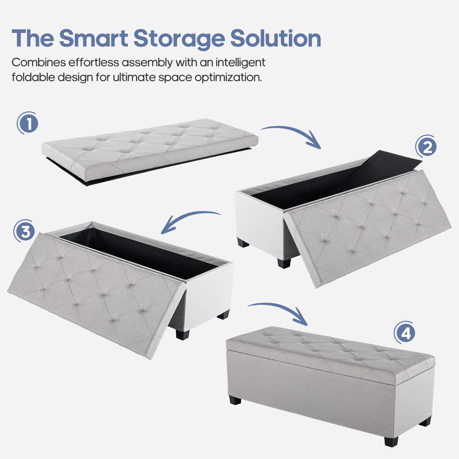 EDX 43 lnch Storage Ottoman Bench with Removable Cover, Upholstered Bed Bench for Living Room, Bedroom