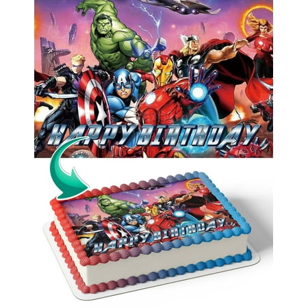 Marvel The Avengers Hulk Captain America Iron Man RB Edible Cake Image Topper Birthday Photo Icing Fondant Decoration Print 1/4 Sheet