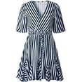 thumbnail image 2 of Robe Mini Plissée à Ourlet Volanté Rayée à Manches Courtes et Col en V Profond pour Femmes avec Ceinture Noire m, 2 of 4