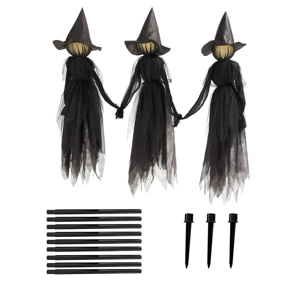 3pcs Light-up Witches Scary Luminous Witches Black Visiting Luminous Witches with Stakes Three Witches for Halloween Day Yard Garden