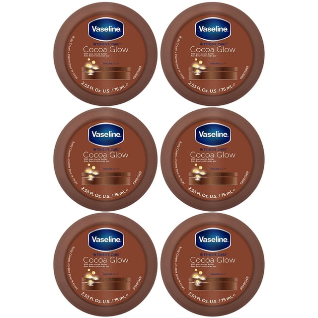 Crema corporal Vaseline Cocoa Glow 48H, hidratante, 75 ml, paquete de 6