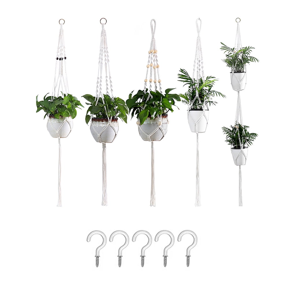5 Pack Macrame Plant Hanger Indoor Outdoor Hanging Plant Holder with 5 Hooks 5 Pack Macrame Plant Hanger Indoor Outdoor Hanging Plant Holder with 5 Hooks