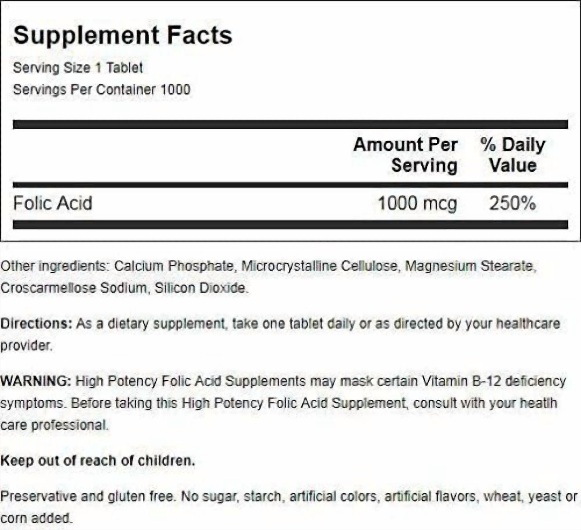 Nature's Blend Folic Acid 1000 mcg 1,000 mcg 1000 Tabs