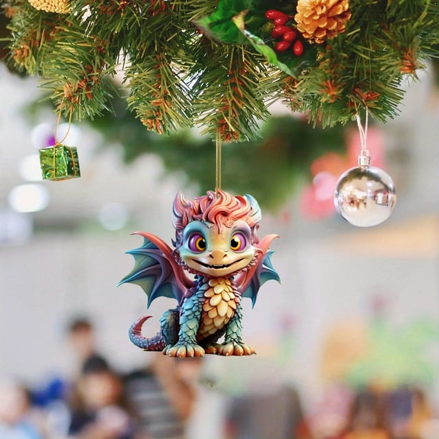 Adorno para árbol de Navidad 2024, adorno navideño 2024, colgante navideño acrílico 2D, adornos colgantes para árbol de Navidad, fiestas, coche, decoración del hogar, colgante de dinosaurio acrílico