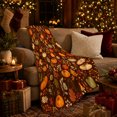 thumbnail image 3 of Pumpkin decorative motif Forest Flannel Blanket for Guest Room and Family Room, Brown Orange Green Pumpkin Maple Berry Toadstool Artwork, Home Decor, Gift for Autumn Nature Fans, 3 of 9