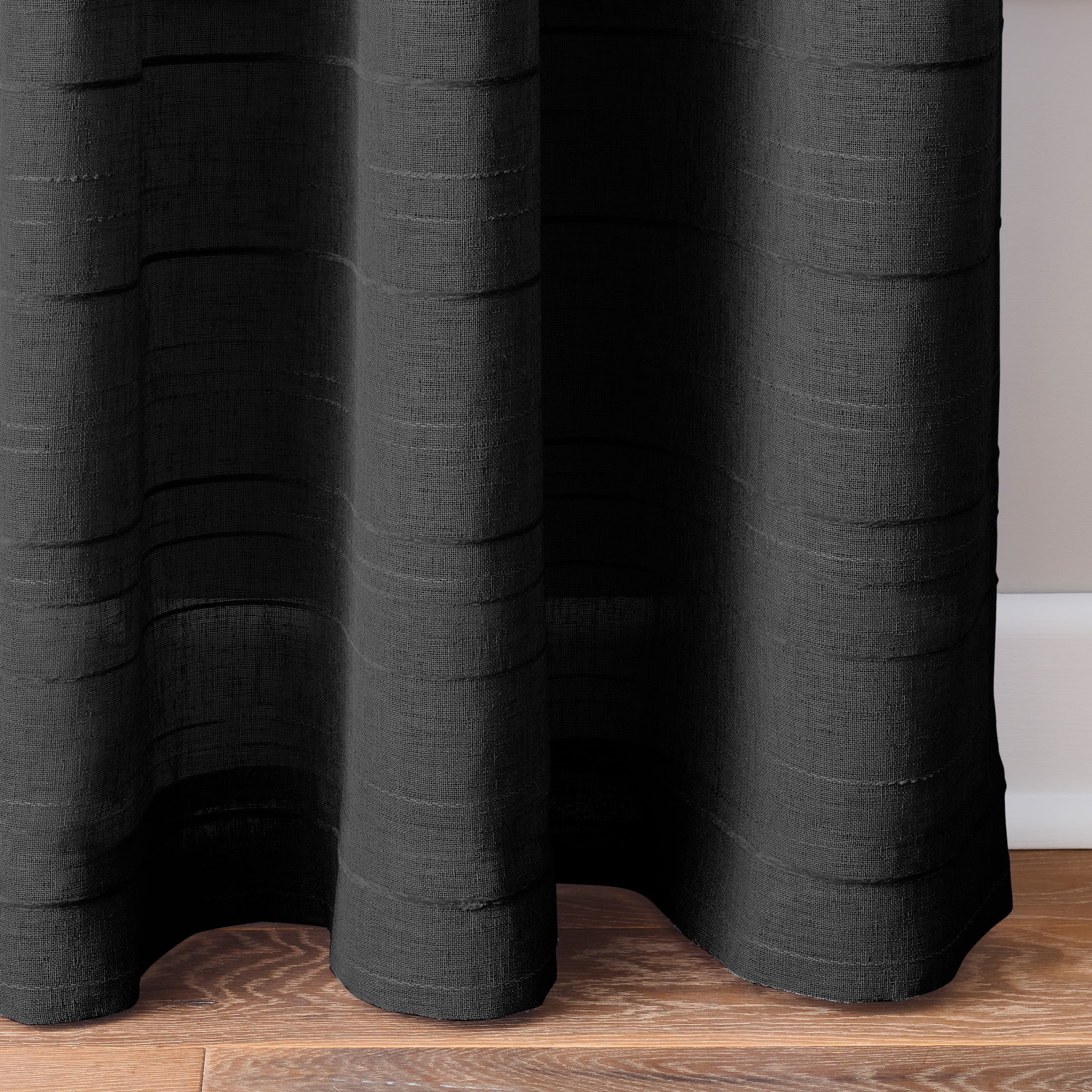 Mainstays Woven Stripe Sheer Tab Top Curtain, Single Panel, Black, 50" W x 84" L