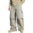 thumbnail image 2 of LWavelet Men's Cargo Wide Leg Pants - Drawstring Waist Multiple Pockets Utility Fabric Casual Daily Pants Beige 2XL, 2 of 4