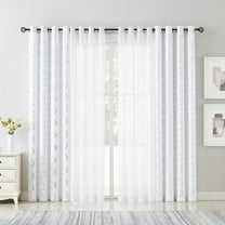 Pinewave White Blackout Curtains Mix and Match Geometric Silver Patterned,Sheer Drapes for Living Room,52w"x63L"x4,Grommet Top