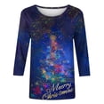 thumbnail image 4 of JURANMO Merry Christmas Women's 3/4 Length Sleeve Tops Fashion Xmas Tree Graphic Tees Casual Holliday Pullover Tunics Today's Deals Z-Dark Blue#Christmas Tree Graphic M, 4 of 6