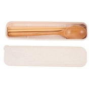 3pcs Travel Cutlery Set with Wooden Spoon and Chopsticks in Elegant Storage Box for Kitchen Beige