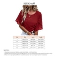 thumbnail image 6 of Women Round Neck Top Half Petal Sleeves Lace Stitching Loose Type Casual T Shirt for Summer Wine Red XL, 6 of 6