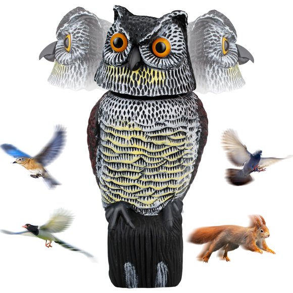 Señuelo de búho Pestvanish con cabeza giratoria 360° para ahuyentar aves