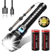 Garberiel XHP90.2 Super Bright 120000Lumens LED Zoom Flashlight USB Rechargeable Waterproof Tactical Torch with 2PCS 26650 Batteries for Camping Hiking